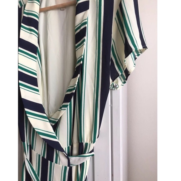 NWOT Modcloth Green Light Yellow Stripe Wrap Dress - Picture 4 of 7